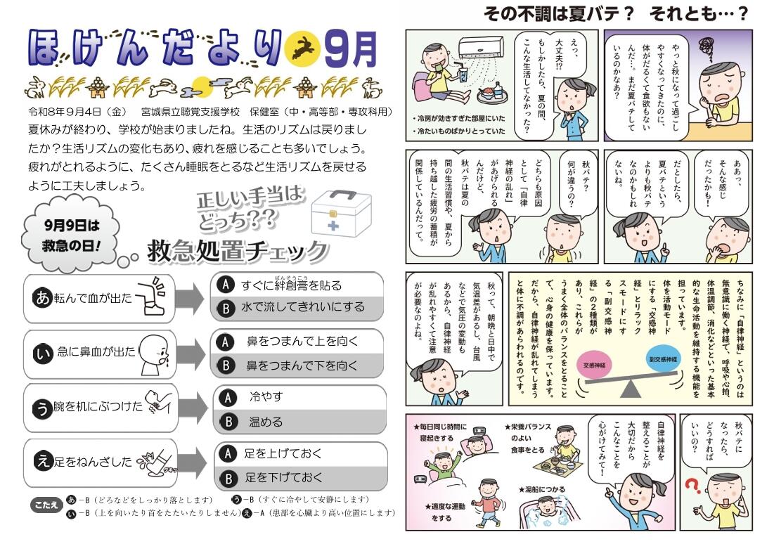 ほけんだより９月号中高専